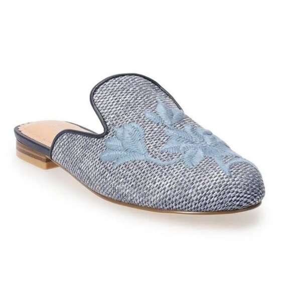 Draper James Darby Women's Slip On Mules Blue Embroidered Slip-On Loafers Size 9 - Picture 1 of 10